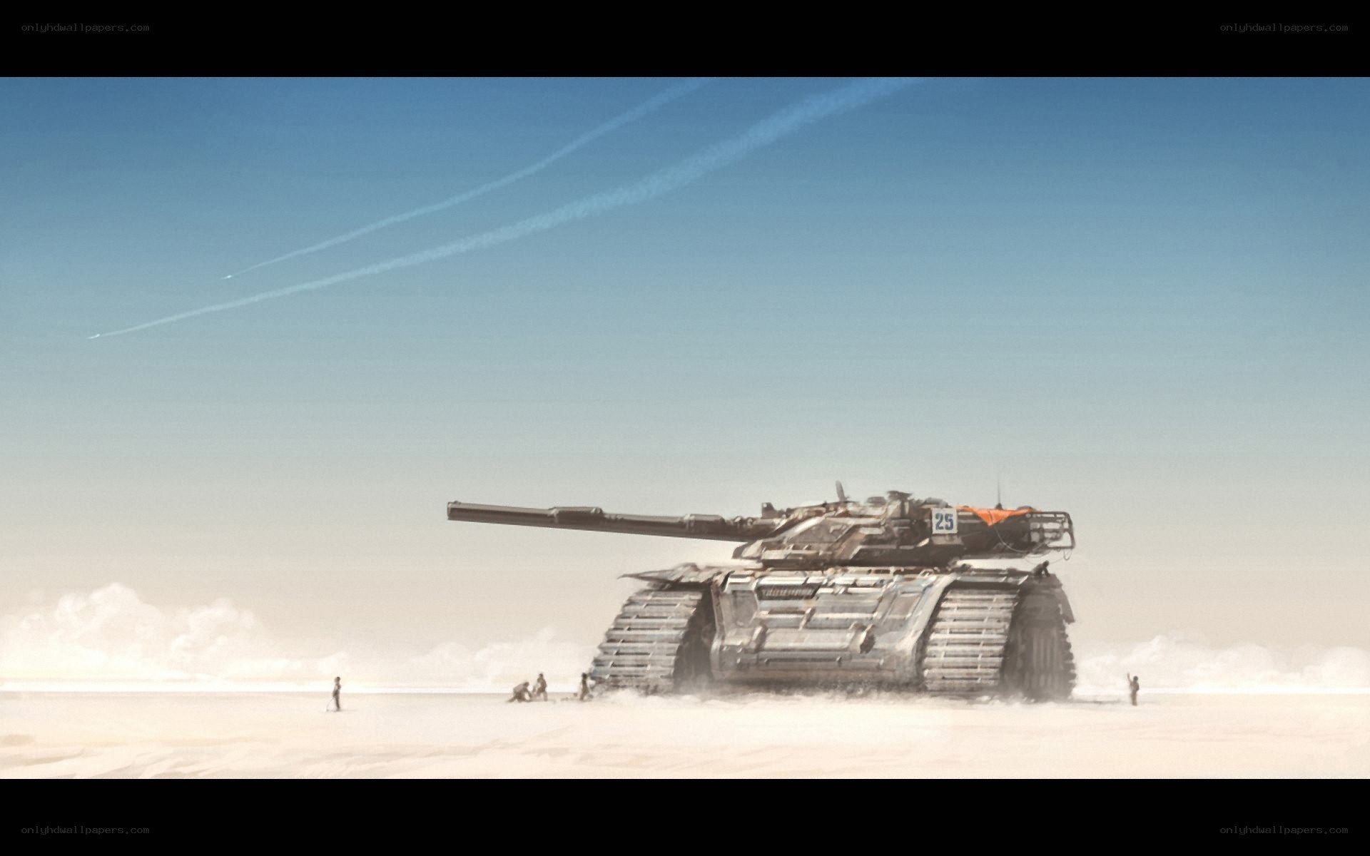 Tank in a desert landscape