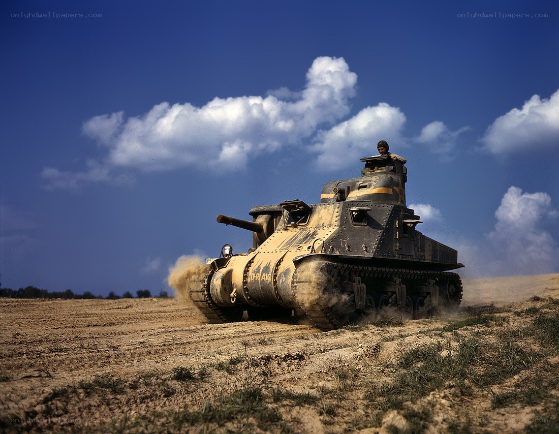 Tank in a dusty field