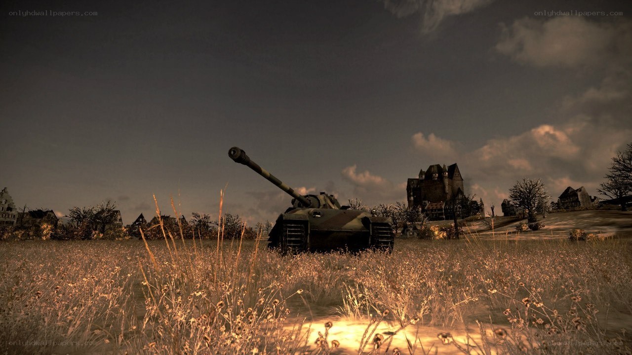 Tank in a field at dusk