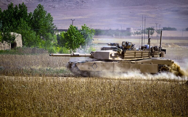 Tank in a Field — Brown, Dramatic, Afternoon, Photograph
