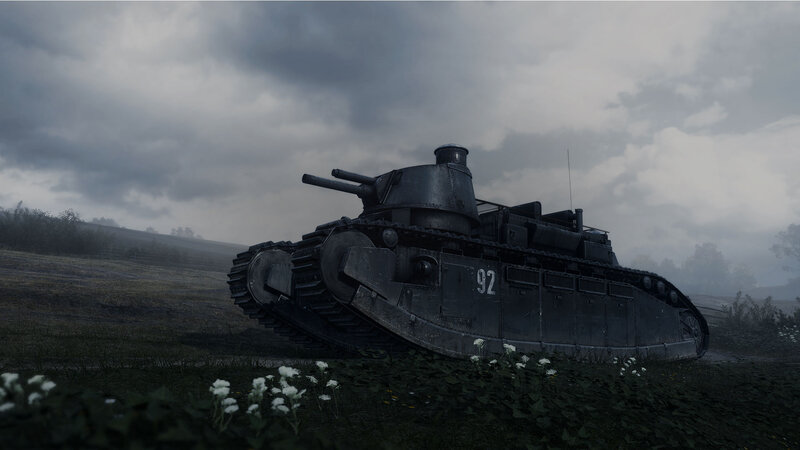 Tank in a Field — Gray, Dramatic