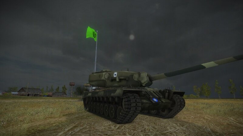 Tank in a Field — Green, Dramatic, Night, 3d Render, Flag