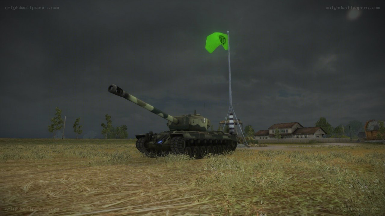 Tank in a field with flag