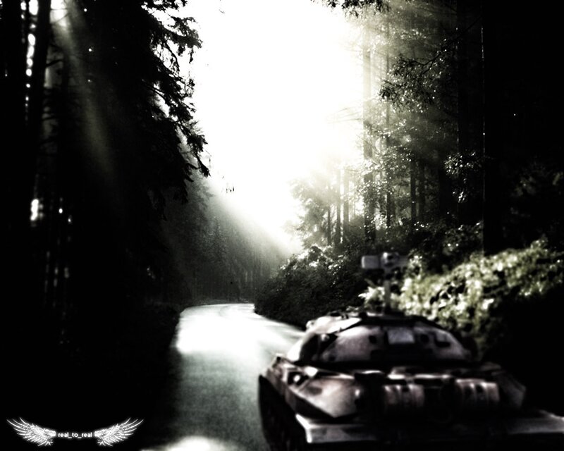 Tank in a forest at dawn
