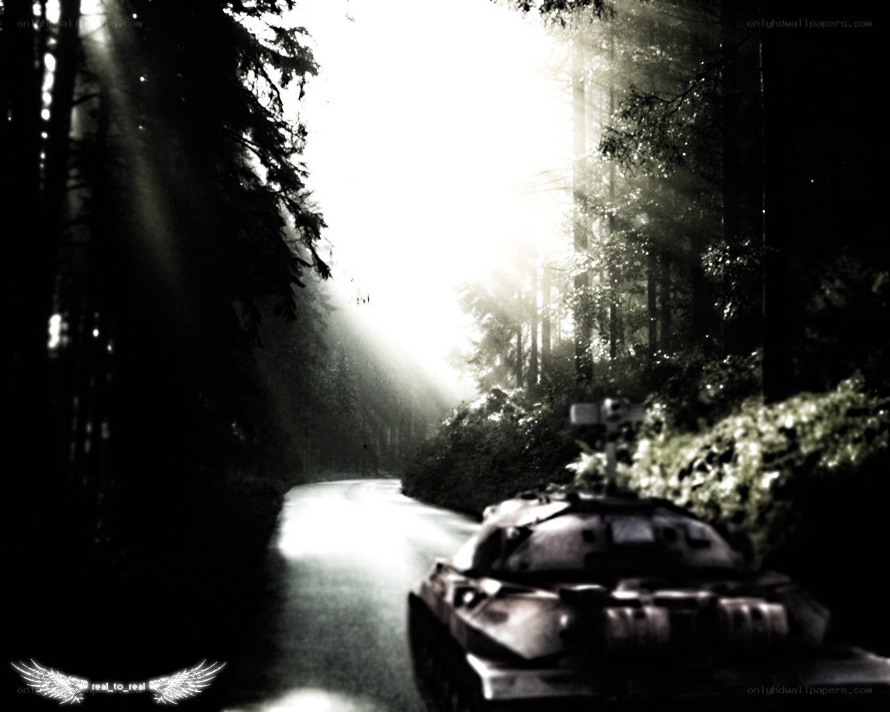 Tank in a forest at dawn