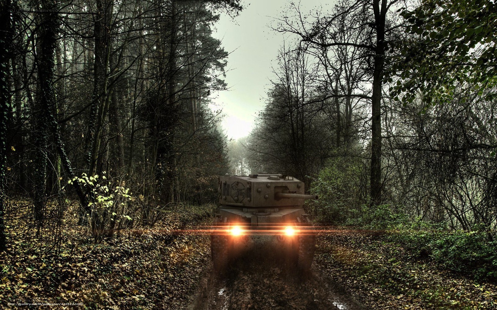 Tank in a forest path