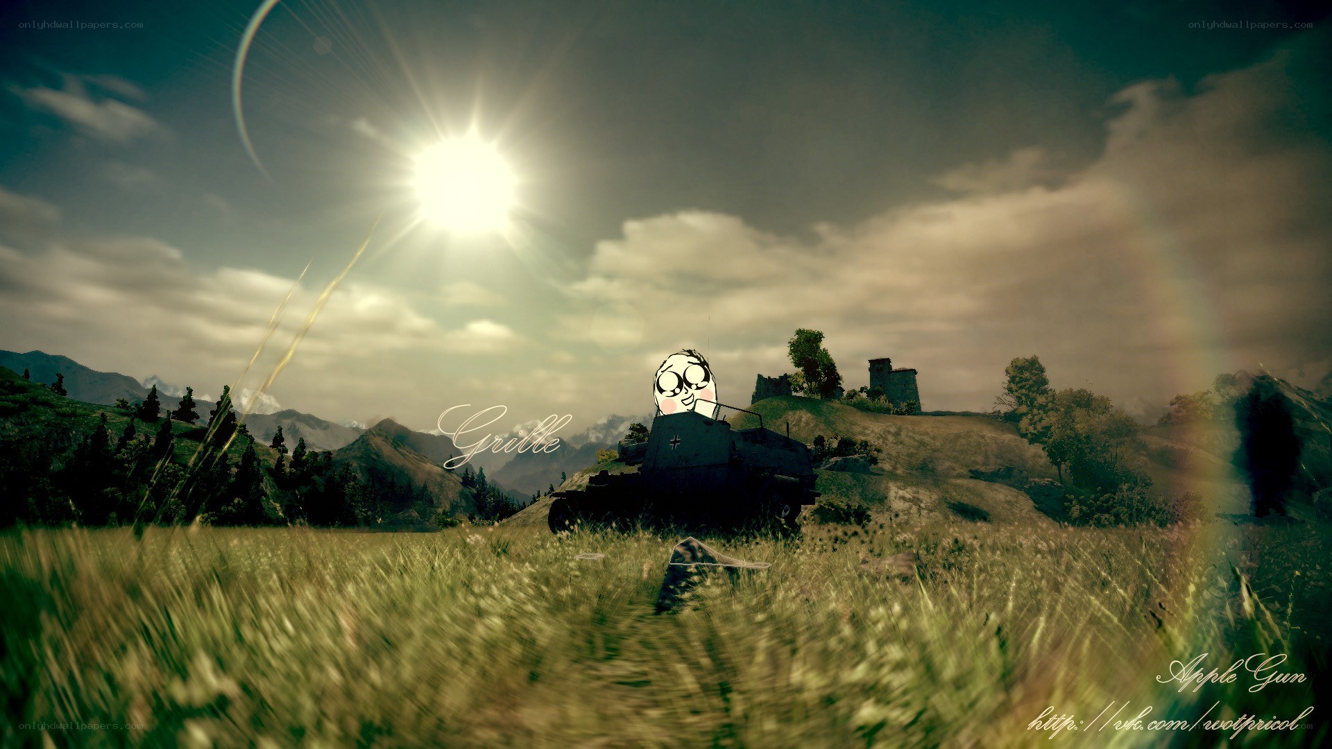 Tank in a grassy field