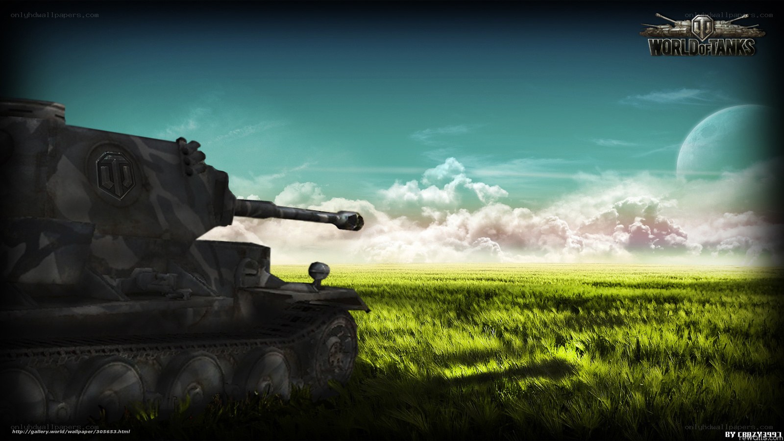 Tank in a green field