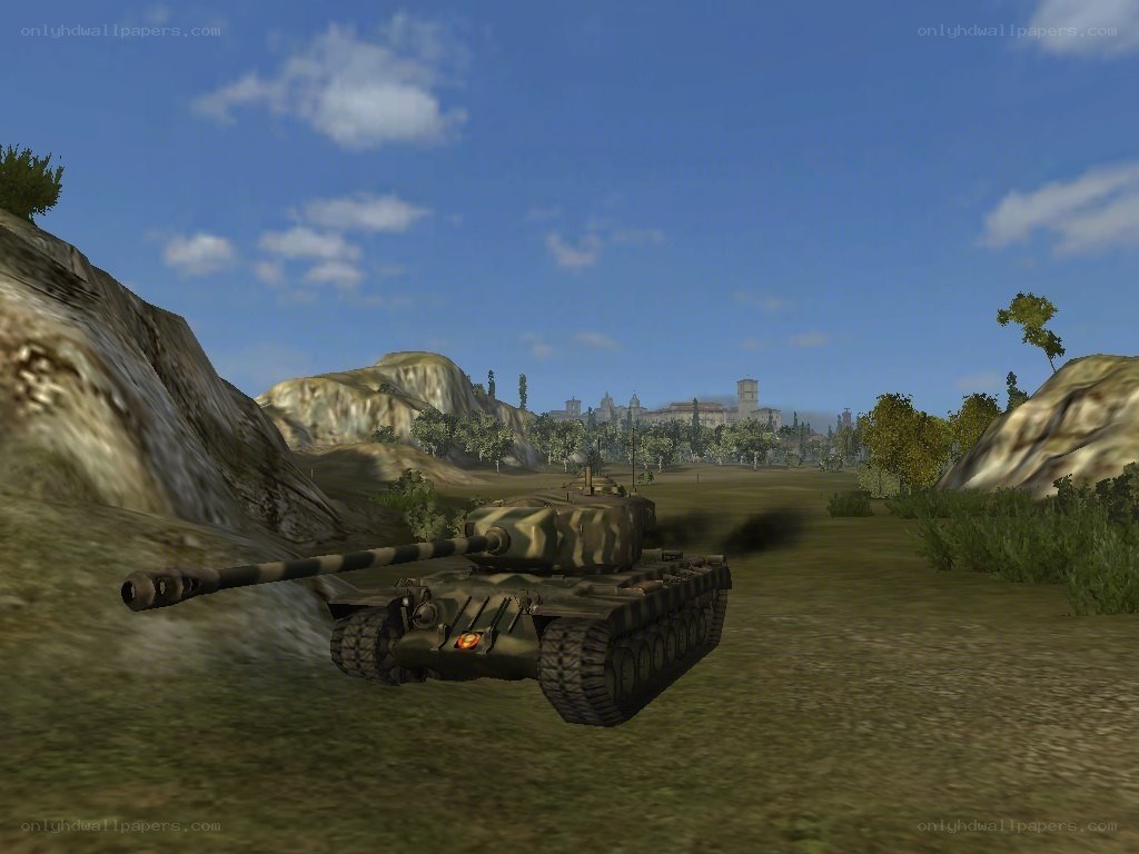 Tank in a hilly landscape