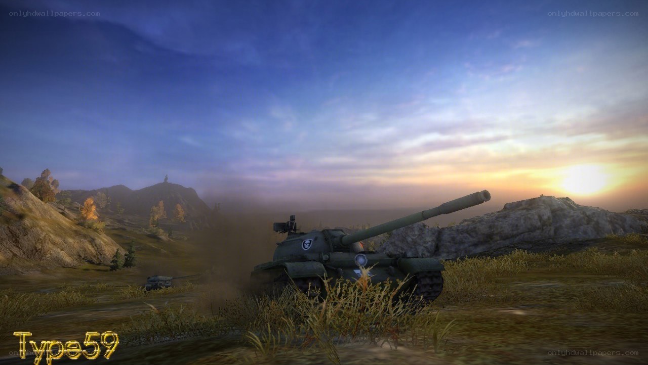 Tank in a hilly landscape