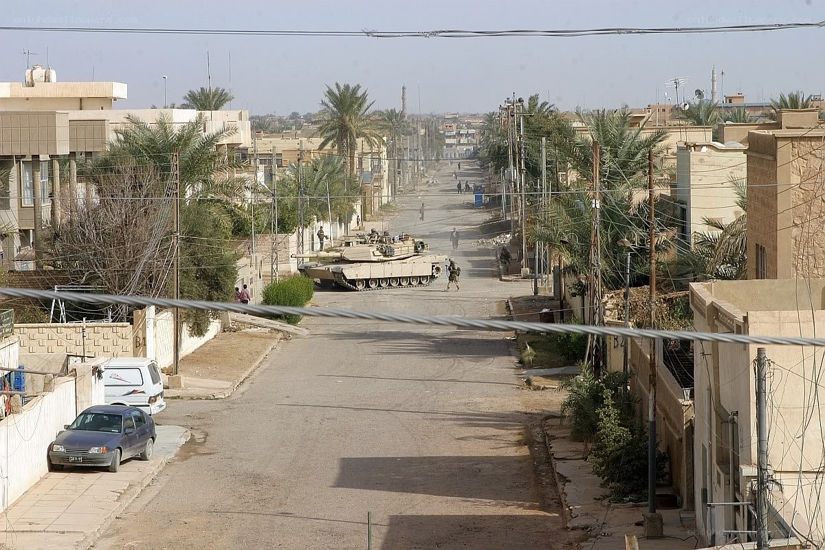 Tank in a residential street