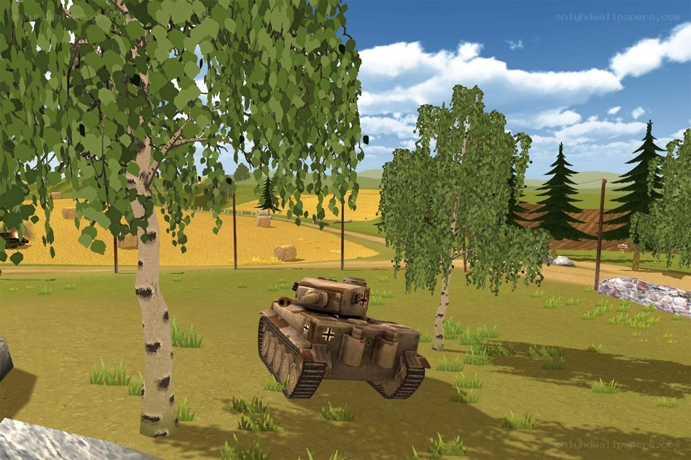 Tank in a rural landscape
