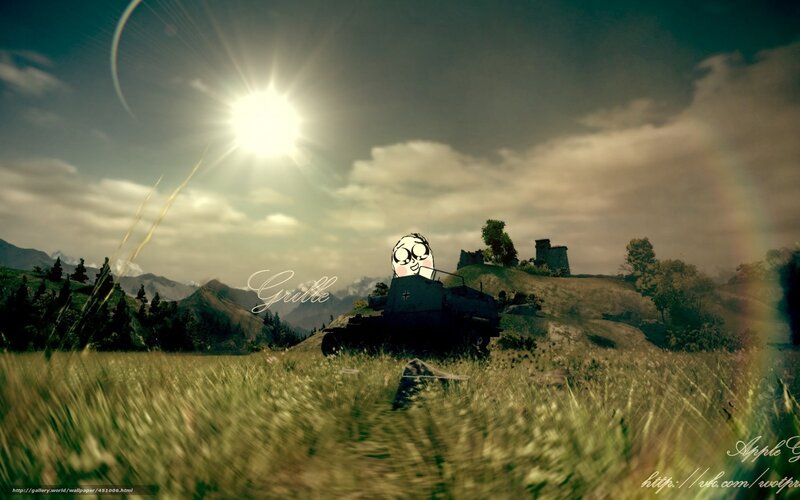 Tank in a sunlit field
