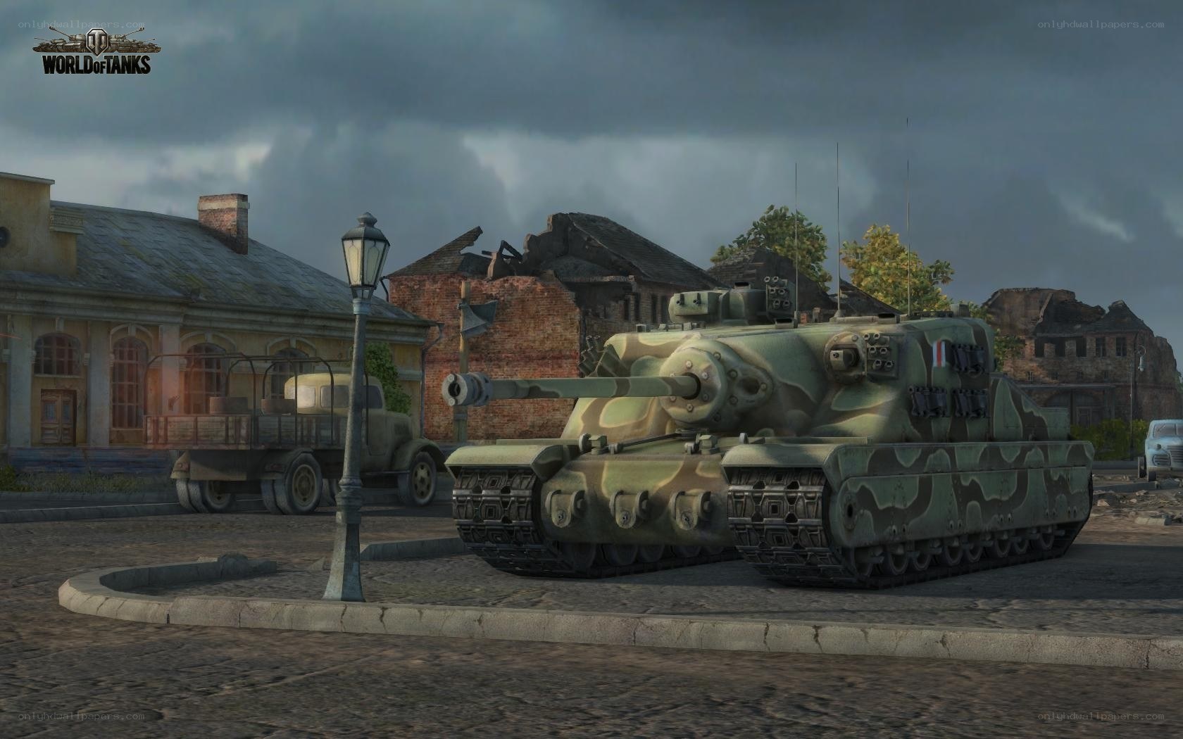 Tank in a war-torn town
