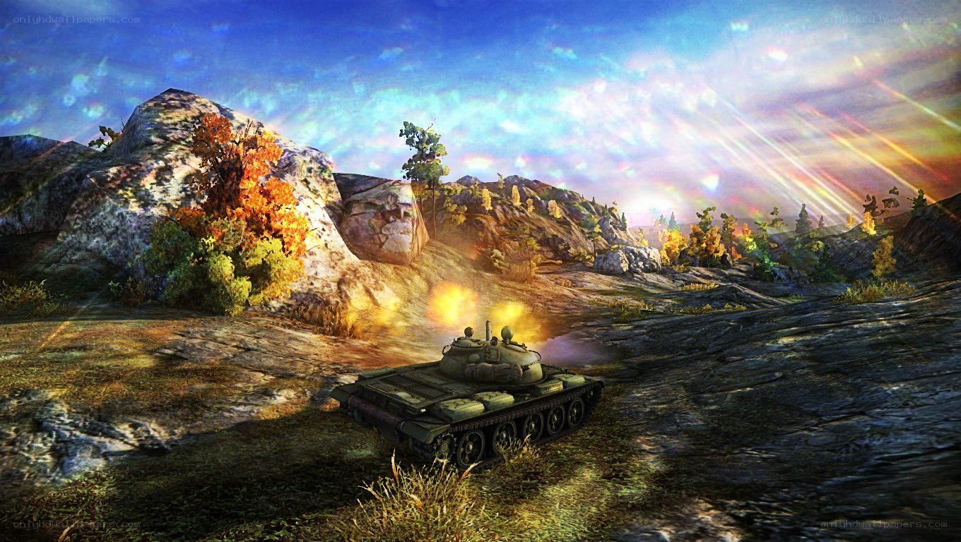 Tank in autumn landscape