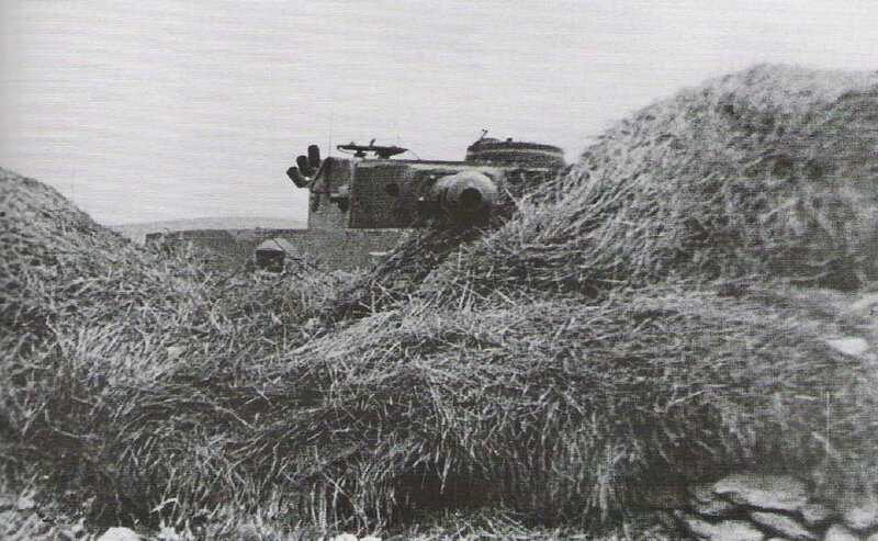 Tank in camouflage netting