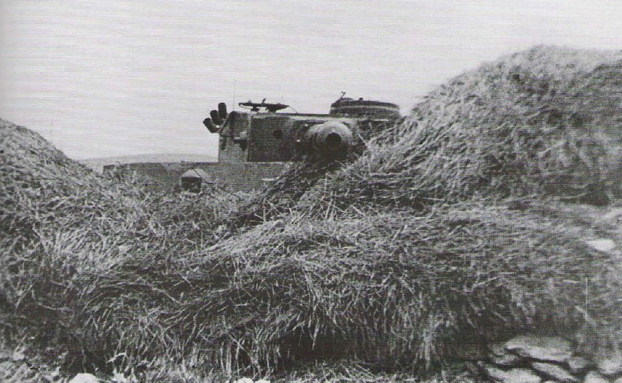 Tank in camouflage netting