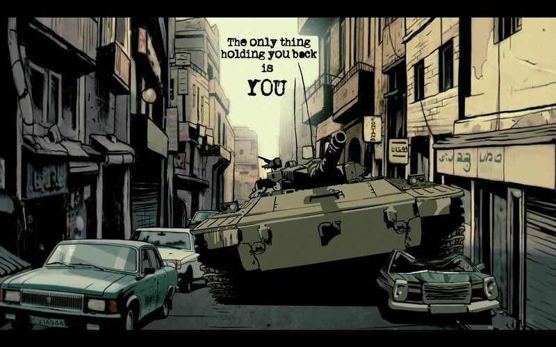 Tank in City Street — Gray, Dramatic