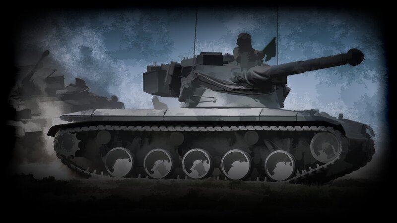Tank in Combat — Gray, Dramatic, Digital Art, Soldier