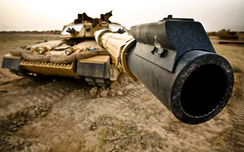 Tank in Desert — Brown, Dramatic, Photograph