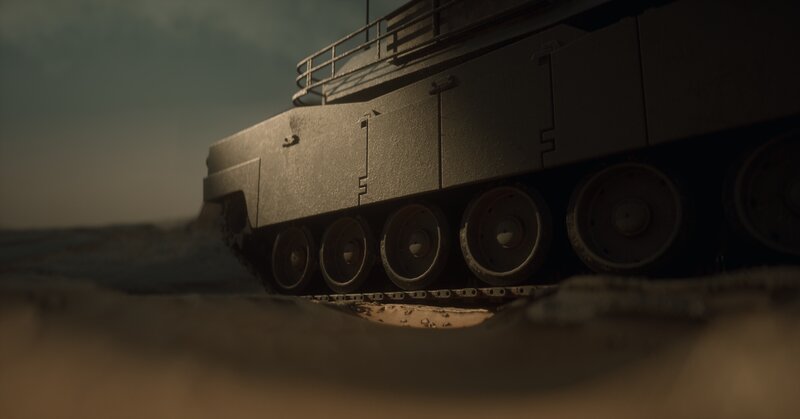 Tank in Desert — Brown, Dramatic, Sunset, 3d Render