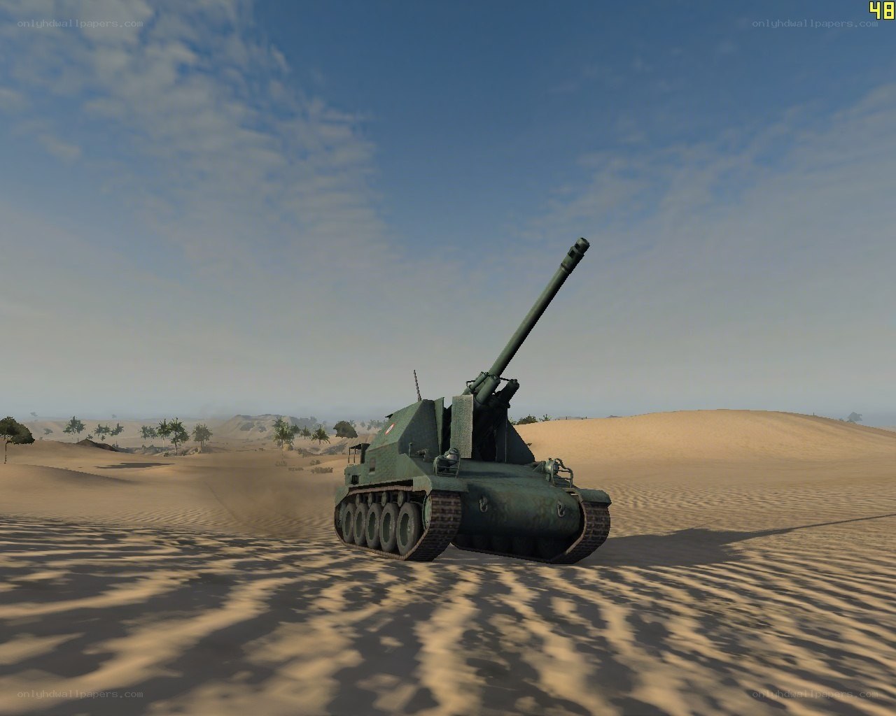 Tank in desert landscape
