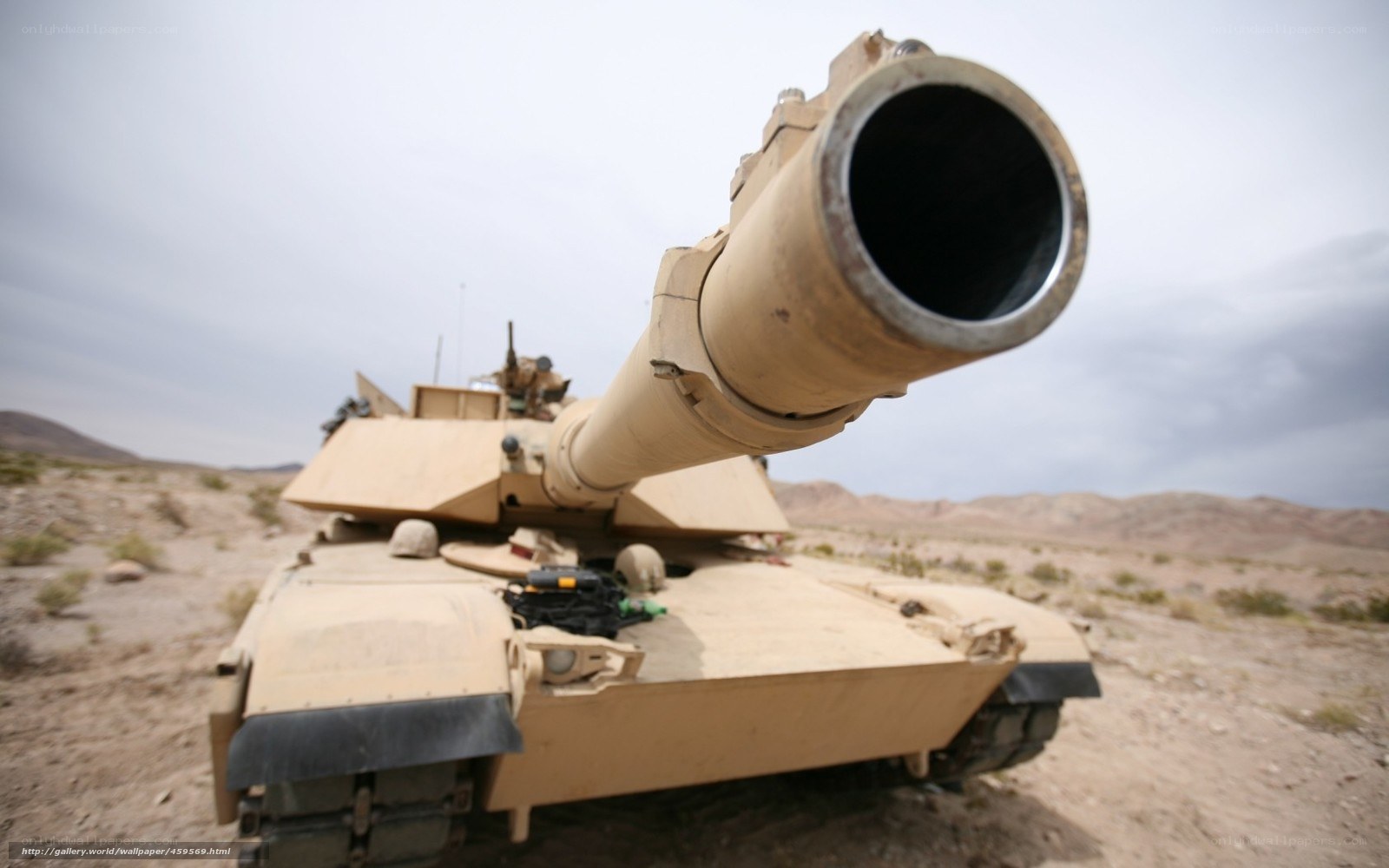Tank in desert landscape
