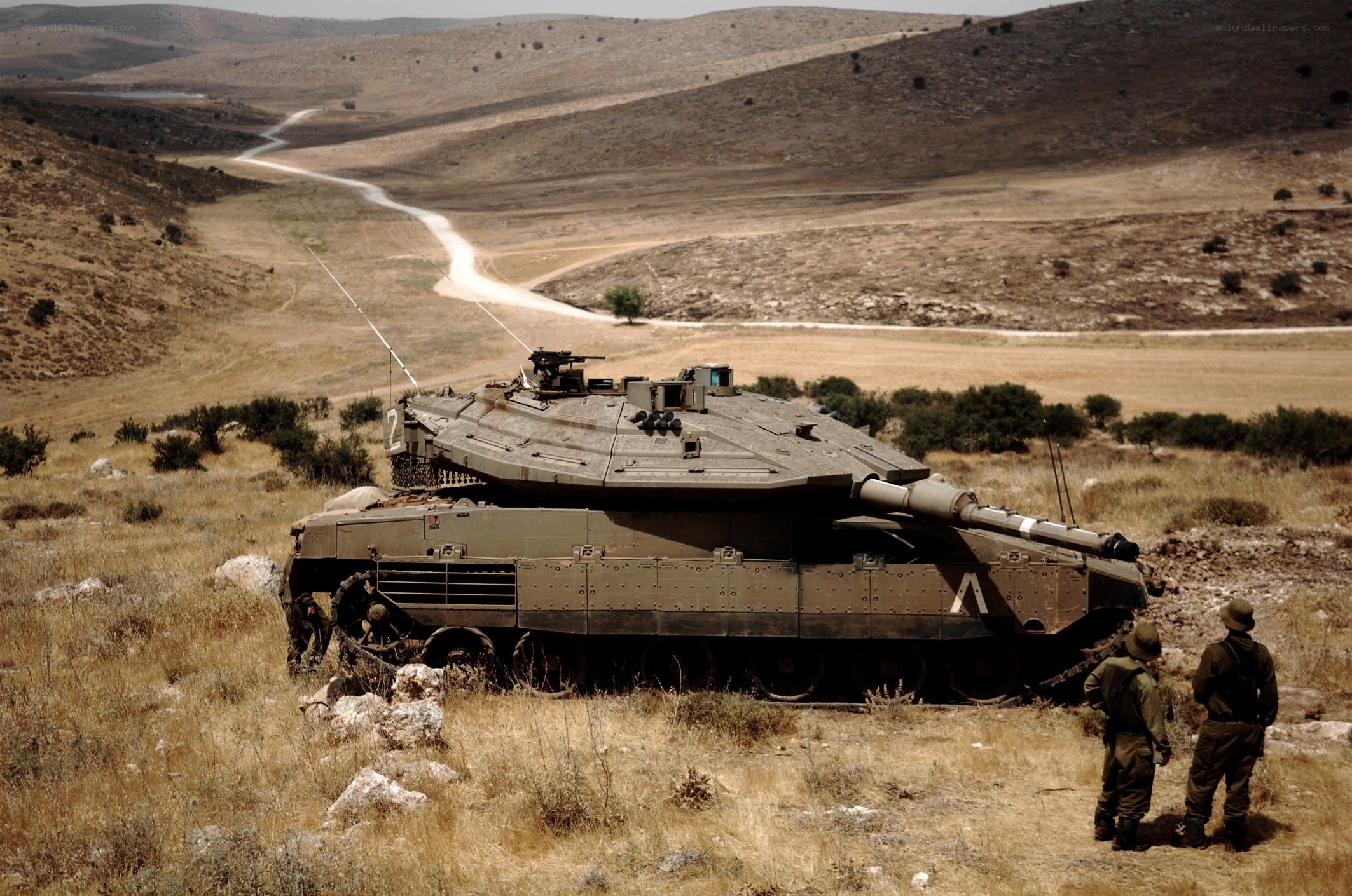 Tank in desert landscape