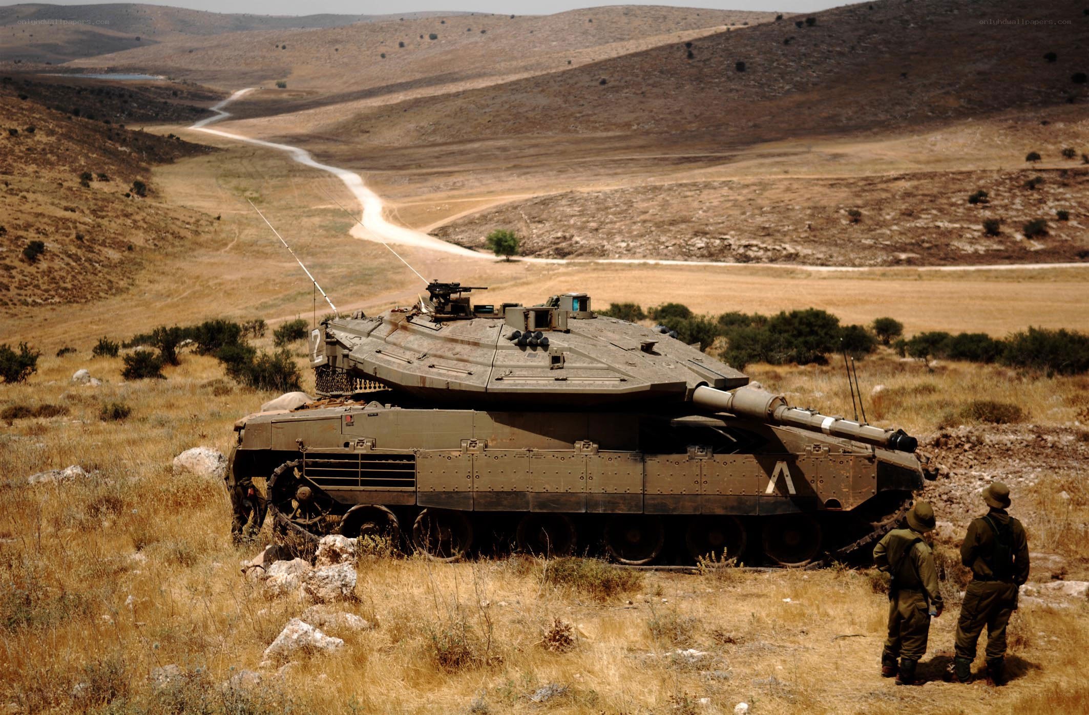 Tank in desert landscape
