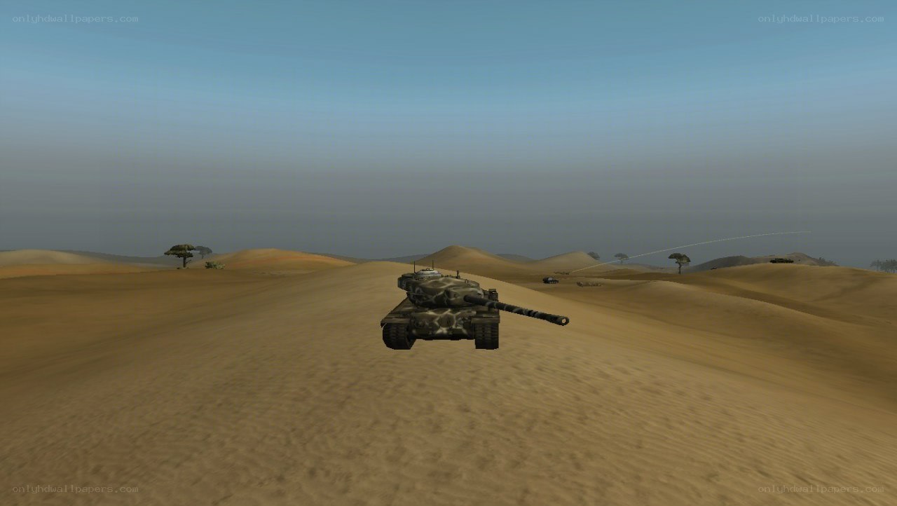 Tank in desert landscape