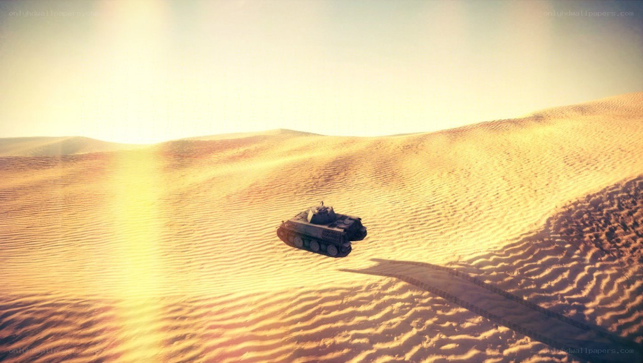 Tank in desert landscape