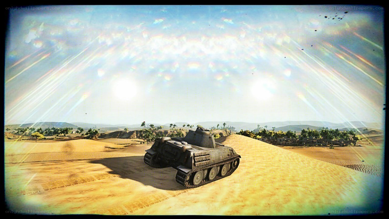 Tank in desert landscape