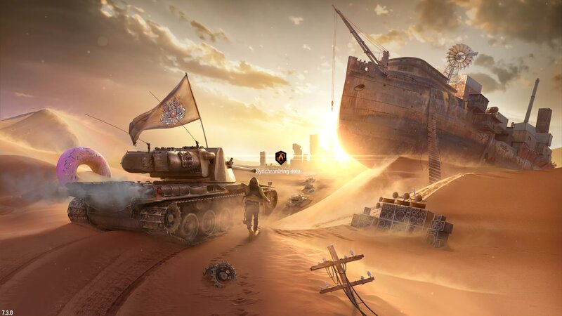 Tank in Desert — Orange, Dramatic, Sunset