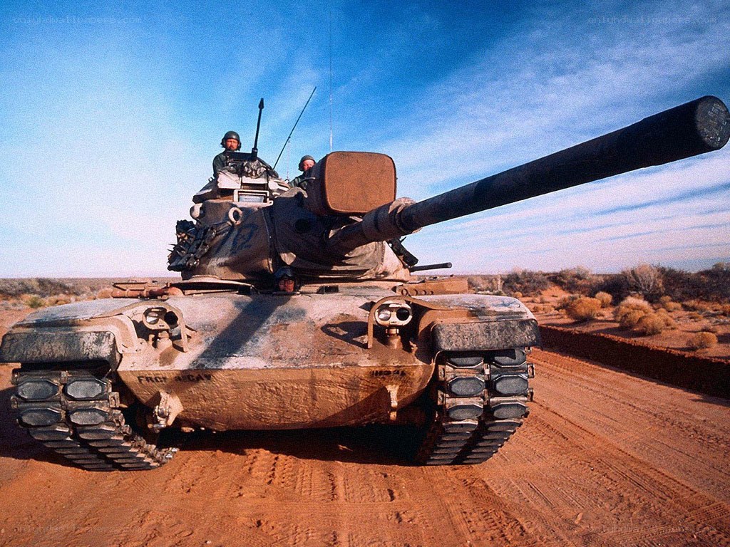 Tank in desert terrain