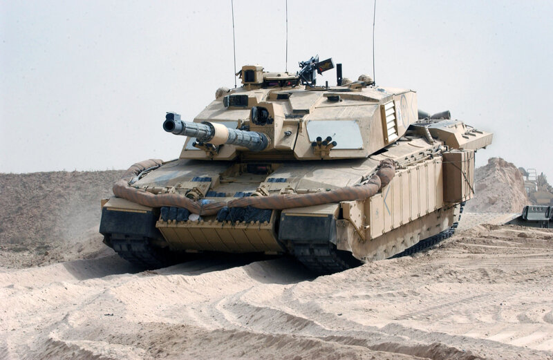 Tank in desert terrain