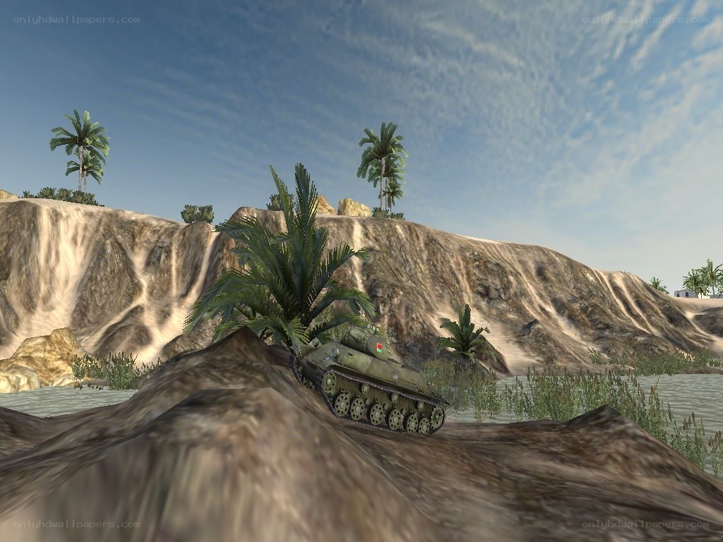 Tank in desert terrain