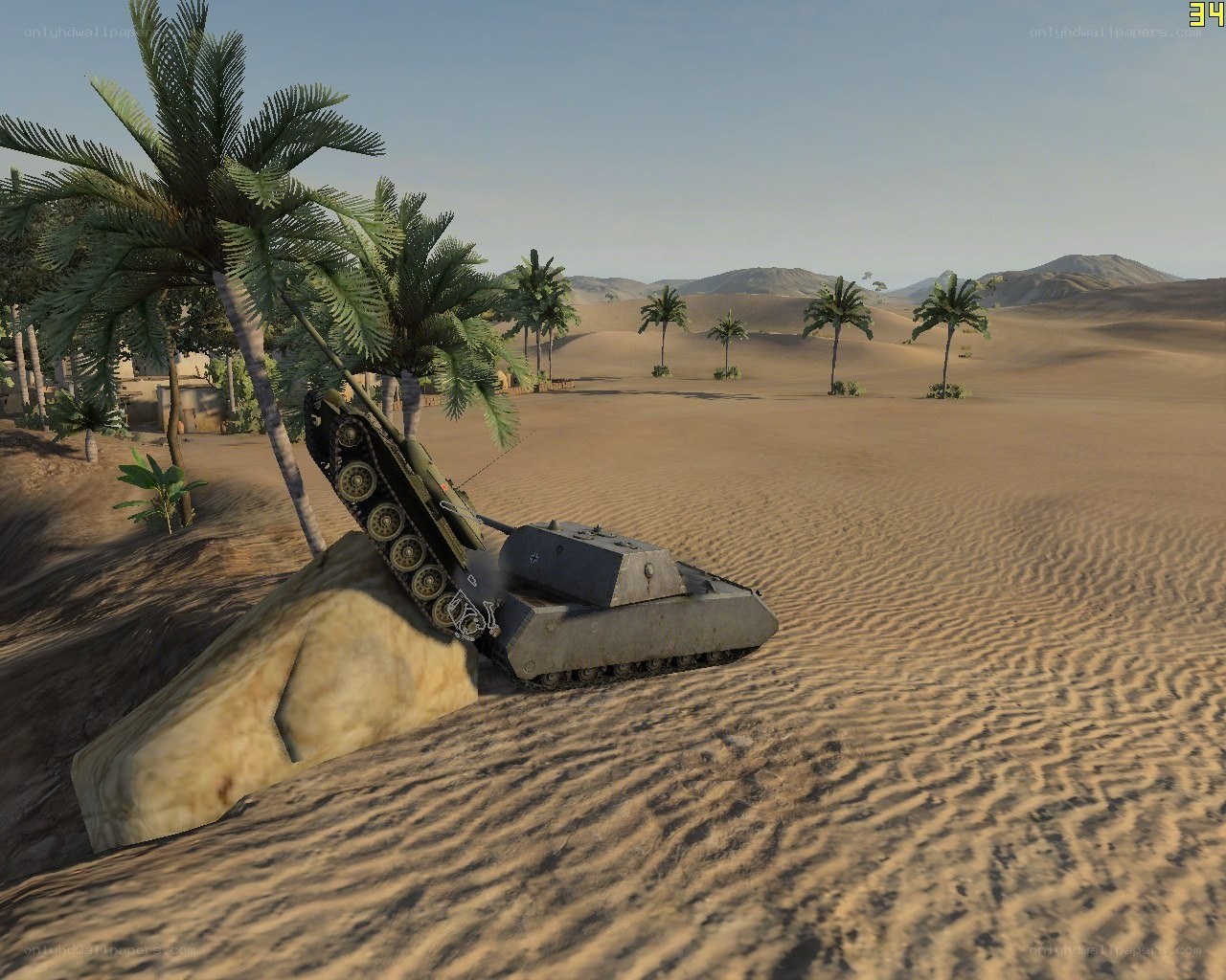 Tank in desert terrain