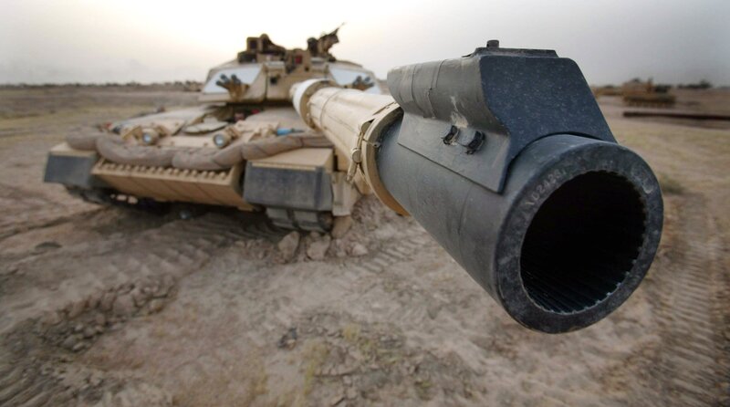 Tank in desert terrain