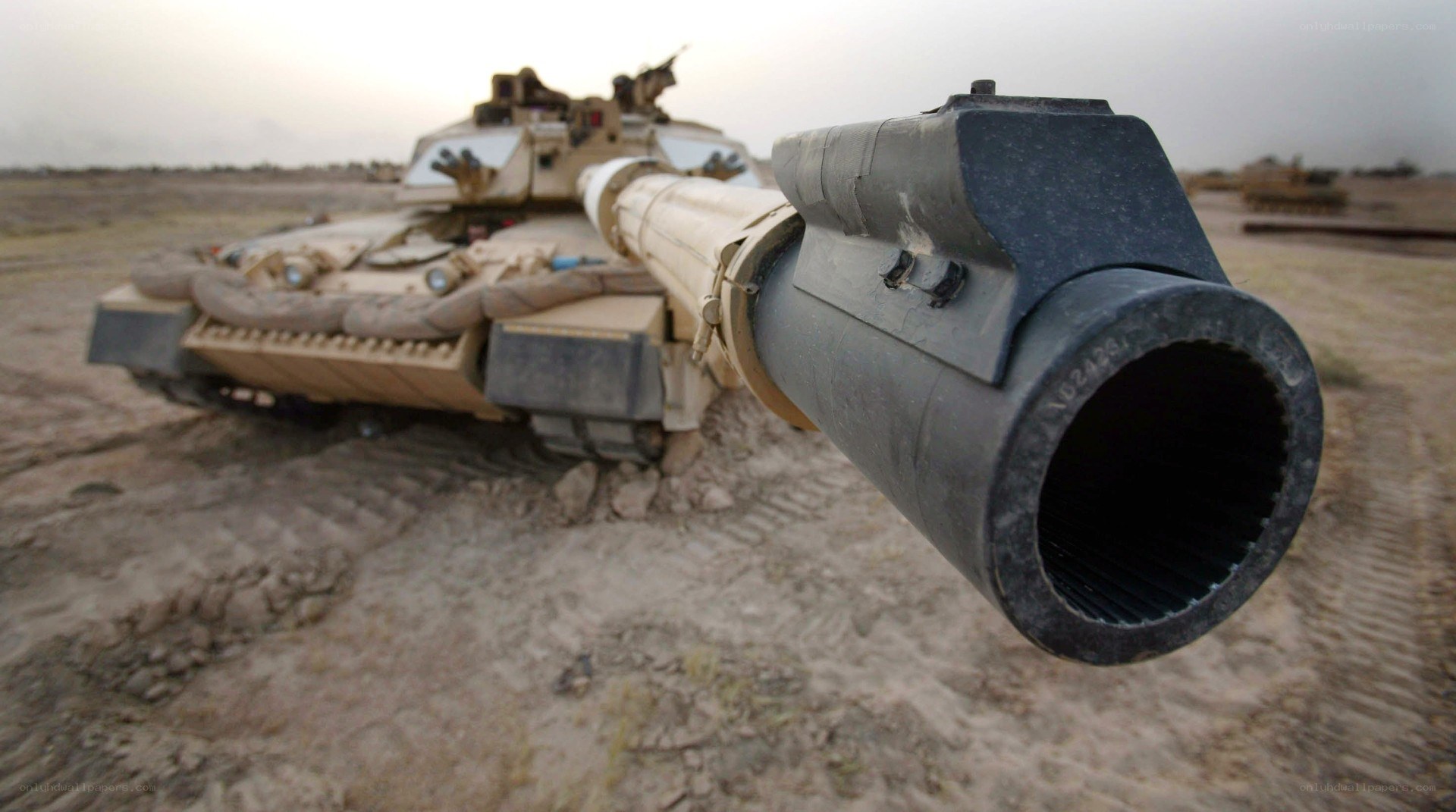 Tank in desert terrain