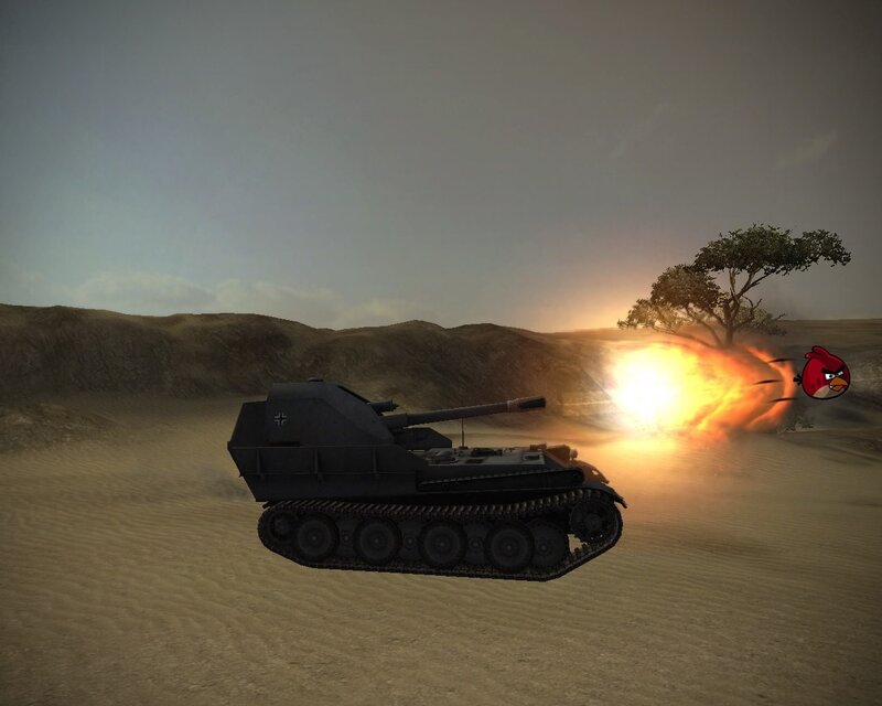 Tank in desert with explosion