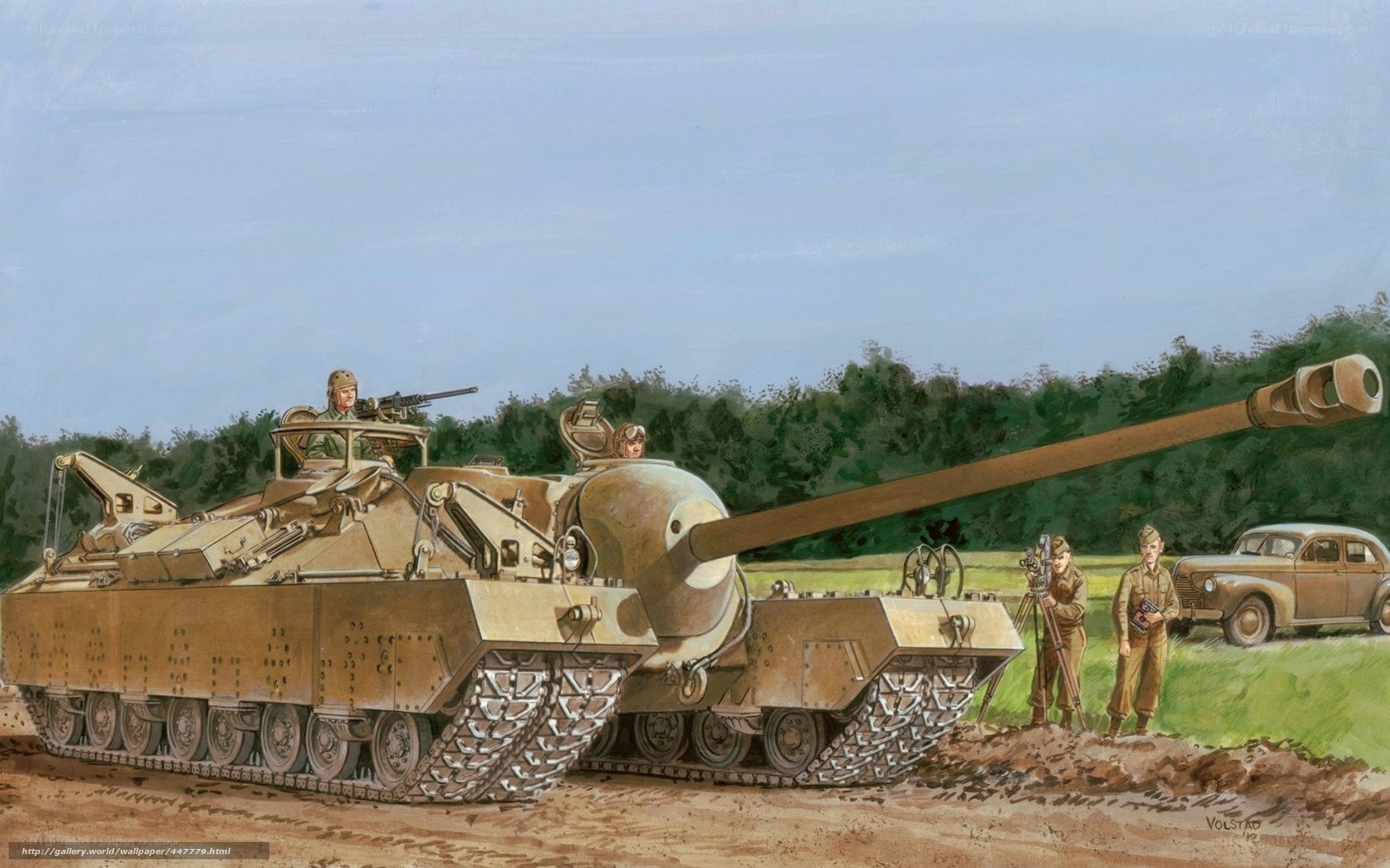 Tank in field with soldiers