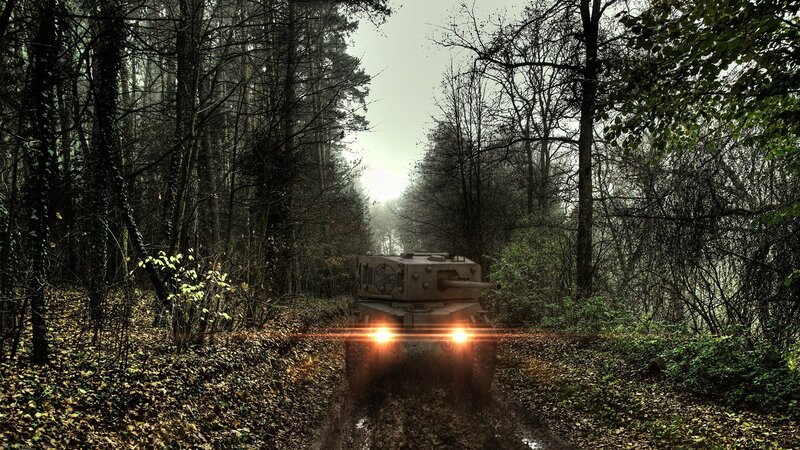 Tank in Forest — Green, Dramatic, Autumn, Digital Art