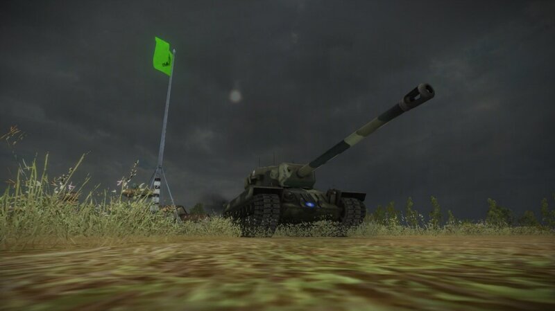Tank in Grassy Field — Green, Dramatic, Night