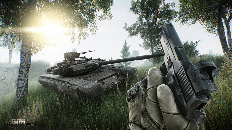 Tank in Grassy Field — Green, Tense