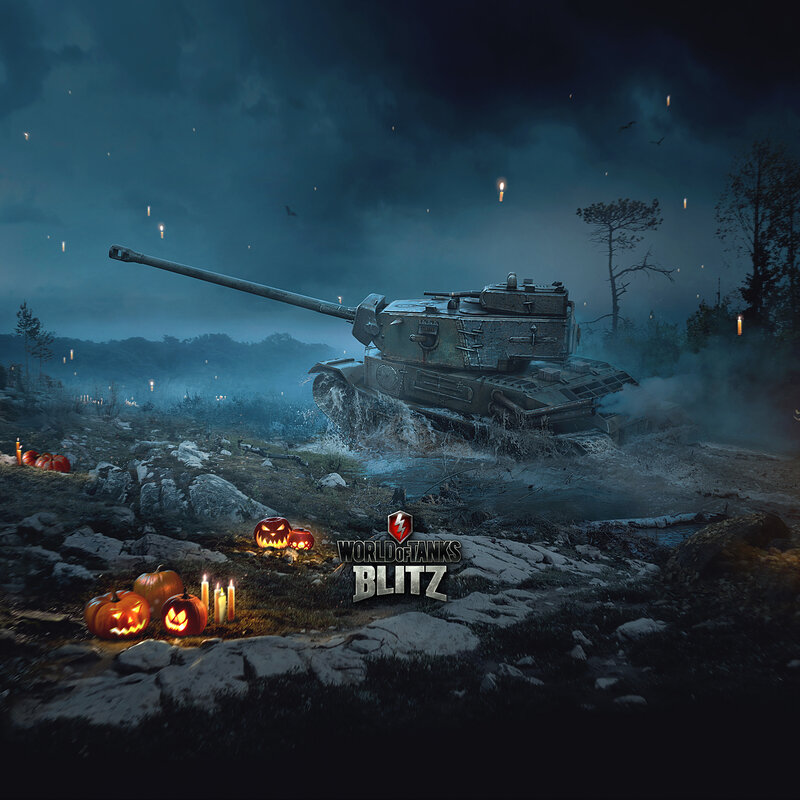 Tank in Halloween landscape