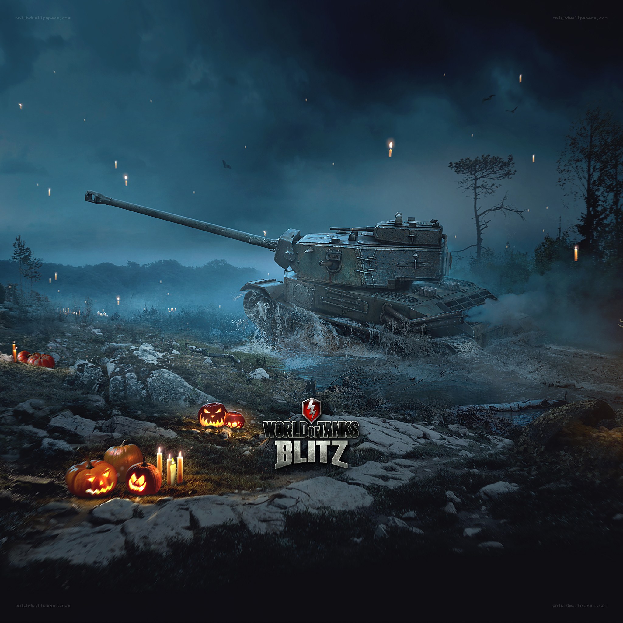 Tank in Halloween landscape