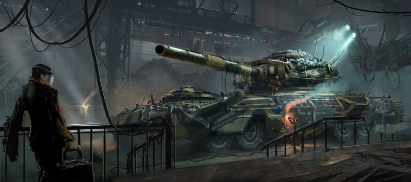 Tank in Industrial Hangar