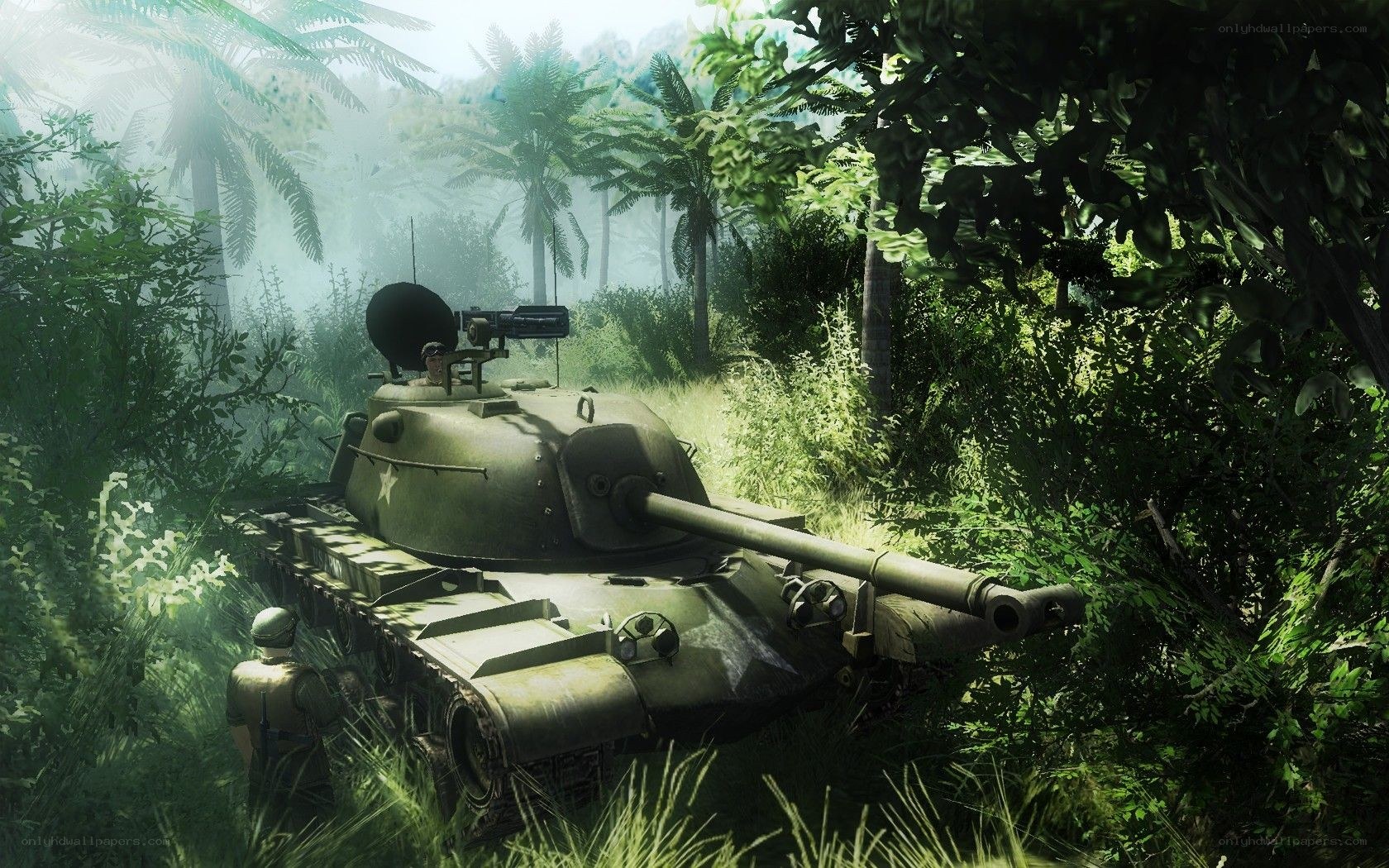 Tank in jungle terrain