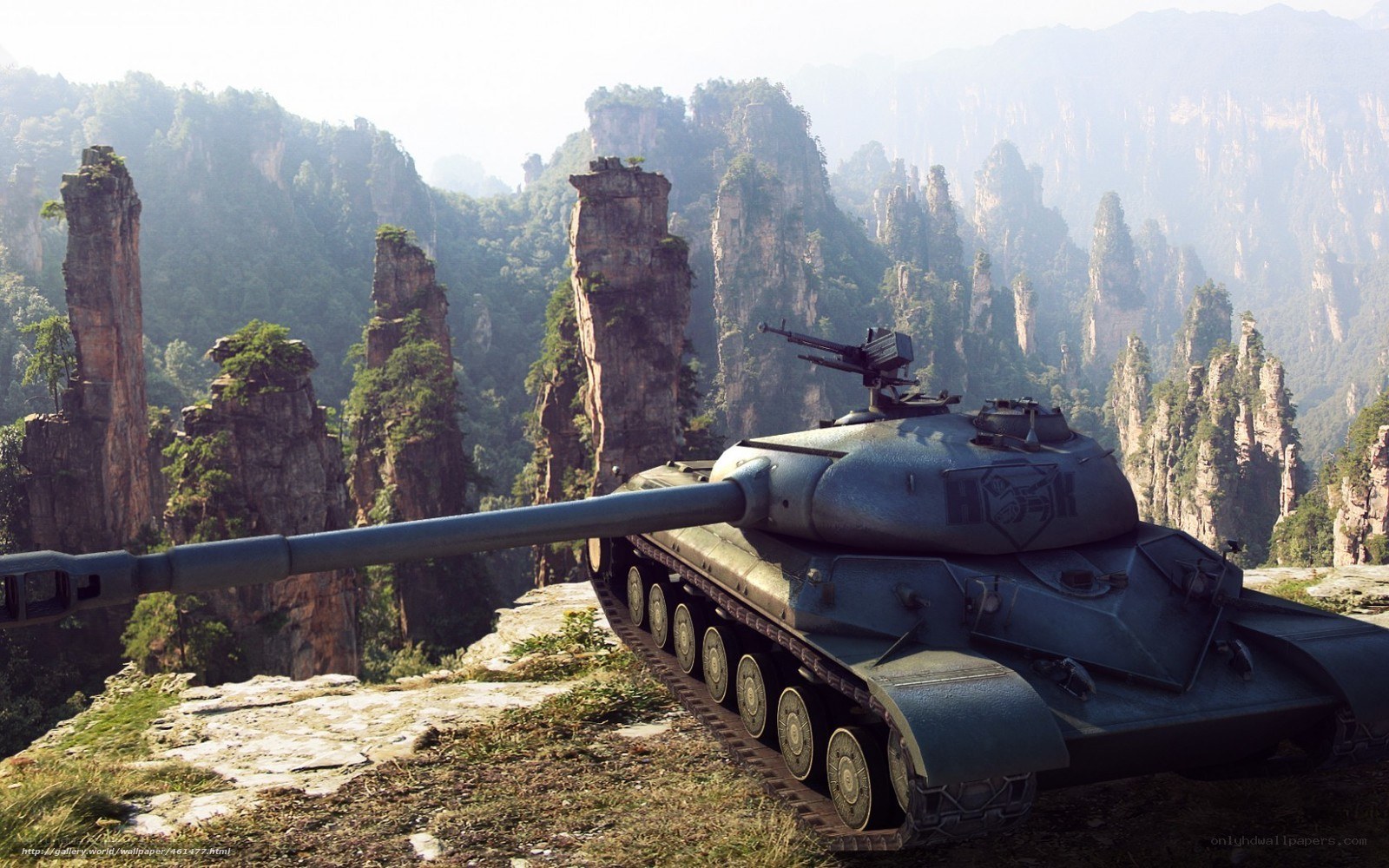 Tank in mountain landscape