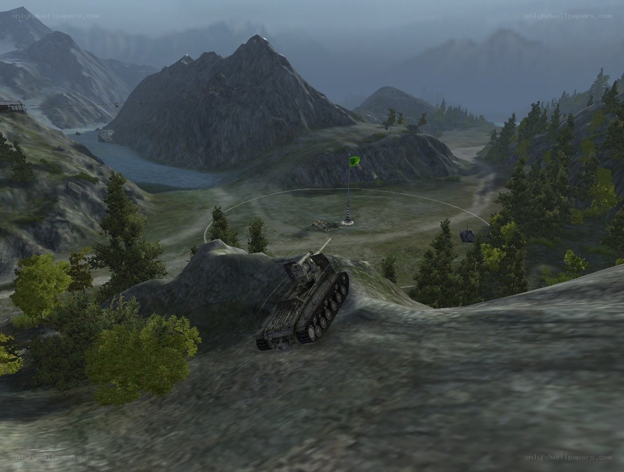 Tank in mountain valley